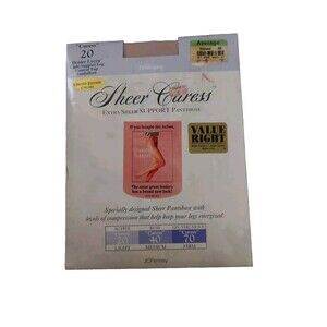 Vintage Sheer Caress Extra Sheer Support Pantyhose Bisque Sandalfoot Denier Lycr
